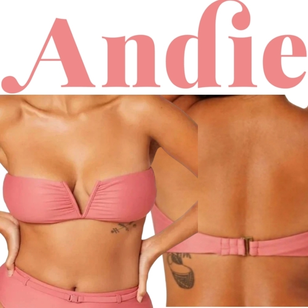 Andie Swim The Scala Top Bandeau Bikini Top Punch Adjustable Hook Close NWT MED